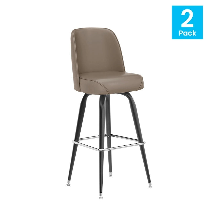 Metal Swivel Bar Stool with Vinyl Seat and Footrest, Set of 2