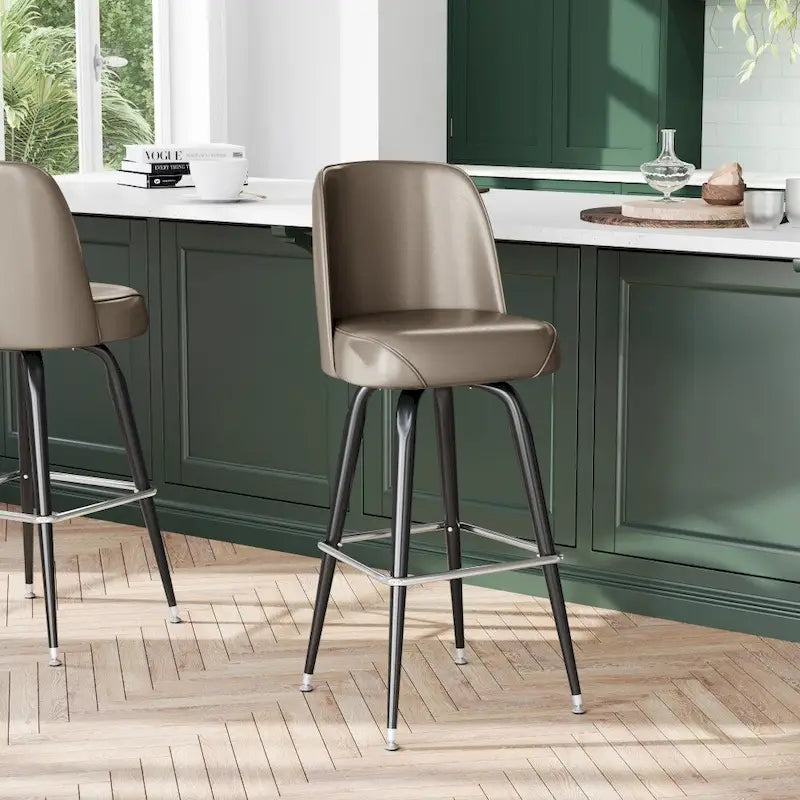 Metal Swivel Bar Stool with Vinyl Seat and Footrest, Set of 2