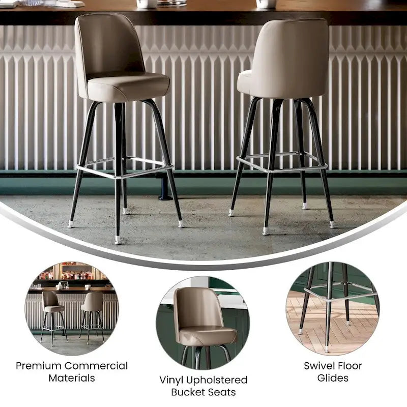 Metal Swivel Bar Stool with Vinyl Seat and Footrest, Set of 2
