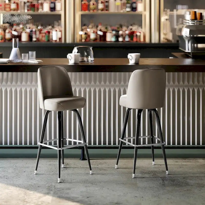 Metal Swivel Bar Stool with Vinyl Seat and Footrest, Set of 2