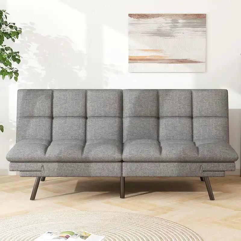 Convertible Futon Sofa Bed with Adjustable Backrest and Armrests, Grey