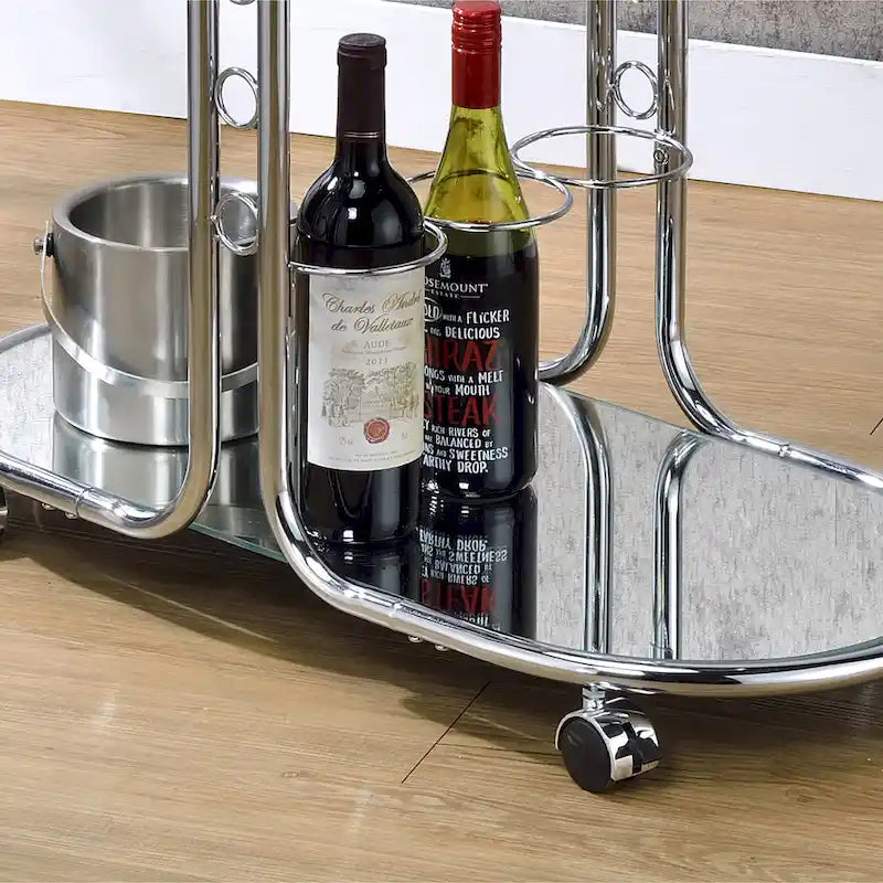 Chrome and Glass Serving Cart with Wine Holder and Stemware Rack