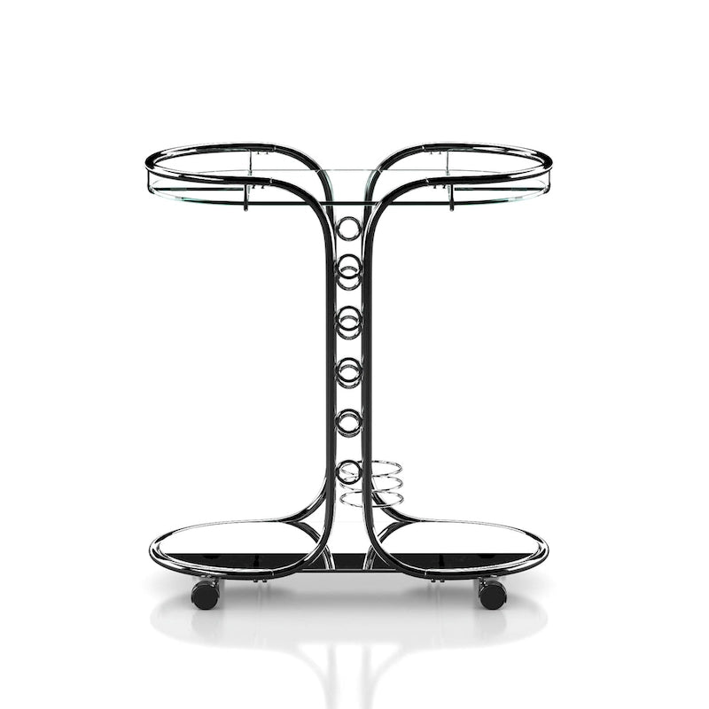 Chrome and Glass Serving Cart with Wine Holder and Stemware Rack