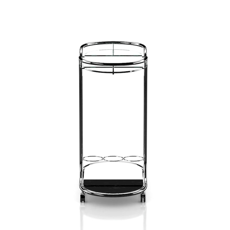 Chrome and Glass Serving Cart with Wine Holder and Stemware Rack