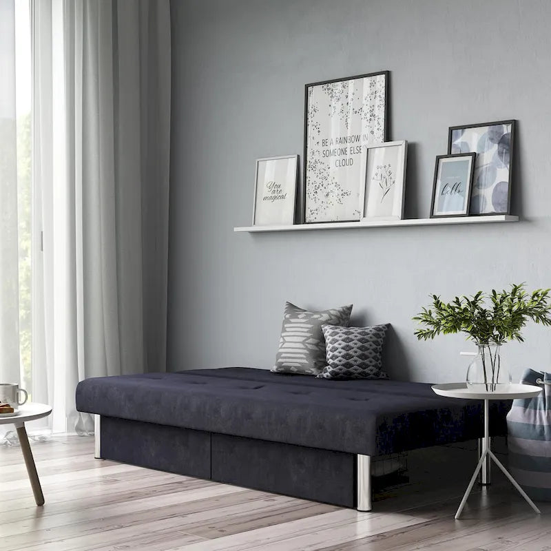 Tufted Microfiber Storage Futon Sofa with Pull-Out Compartments
