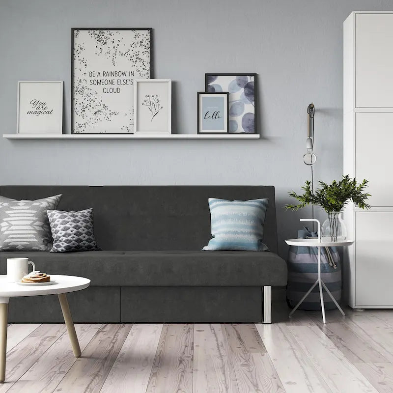 Tufted Microfiber Storage Futon Sofa with Pull-Out Compartments