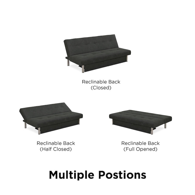 Tufted Microfiber Storage Futon Sofa with Pull-Out Compartments