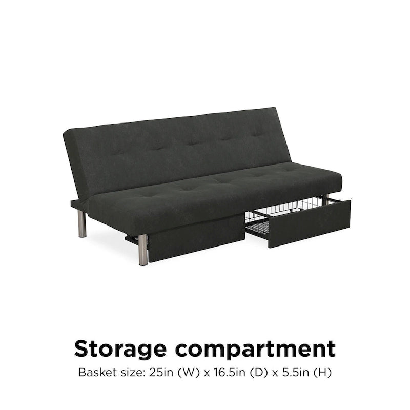 Tufted Microfiber Storage Futon Sofa with Pull-Out Compartments
