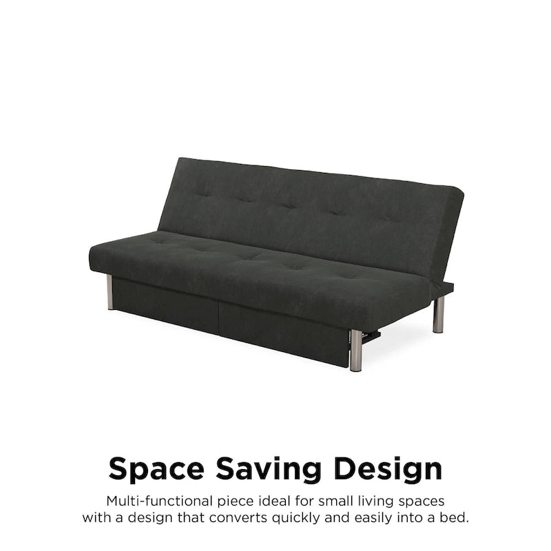 Tufted Microfiber Storage Futon Sofa with Pull-Out Compartments
