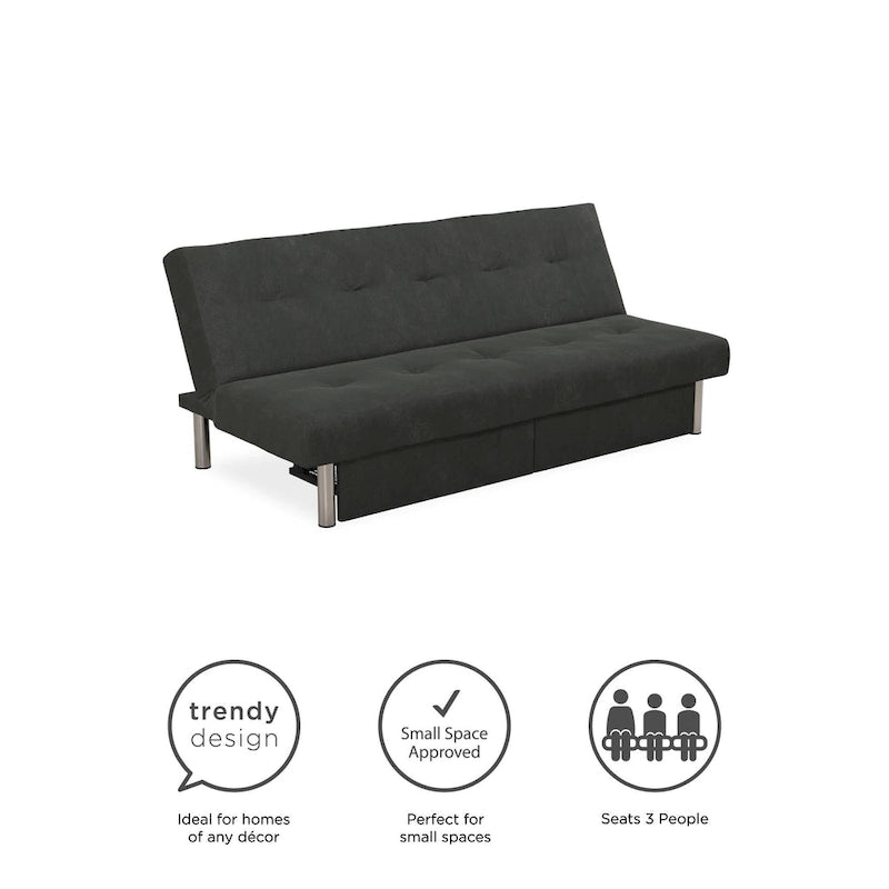 Tufted Microfiber Storage Futon Sofa with Pull-Out Compartments