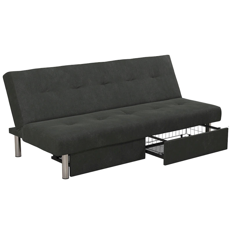 Tufted Microfiber Storage Futon Sofa with Pull-Out Compartments