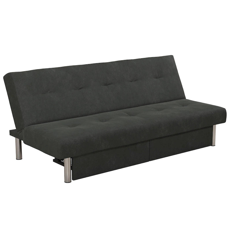 Tufted Microfiber Storage Futon Sofa with Pull-Out Compartments