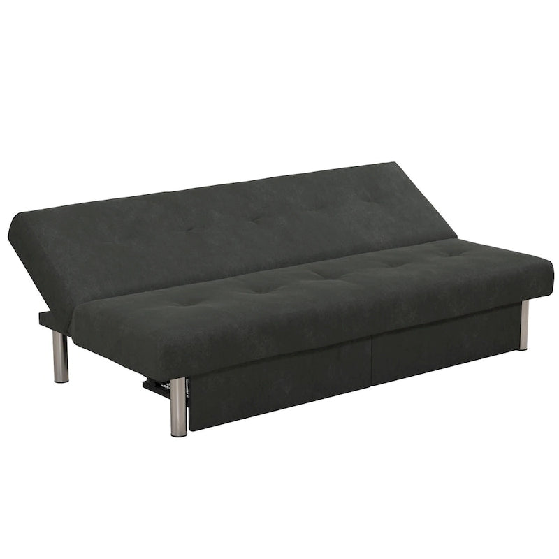Tufted Microfiber Storage Futon Sofa with Pull-Out Compartments