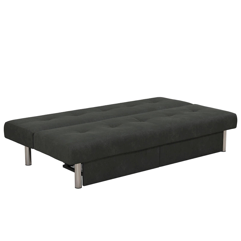 Tufted Microfiber Storage Futon Sofa with Pull-Out Compartments