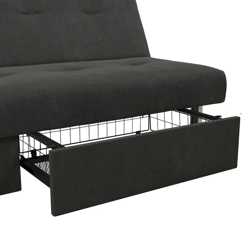 Tufted Microfiber Storage Futon Sofa with Pull-Out Compartments