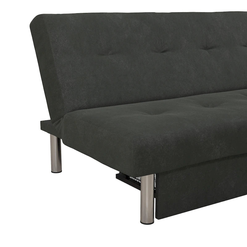 Tufted Microfiber Storage Futon Sofa with Pull-Out Compartments
