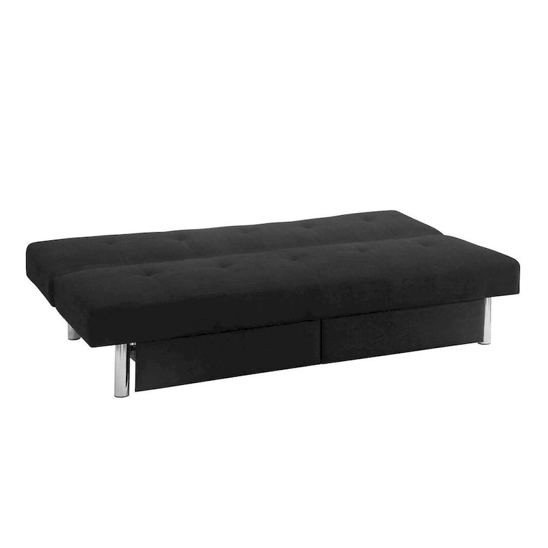 Tufted Microfiber Storage Futon Sofa with Pull-Out Compartments