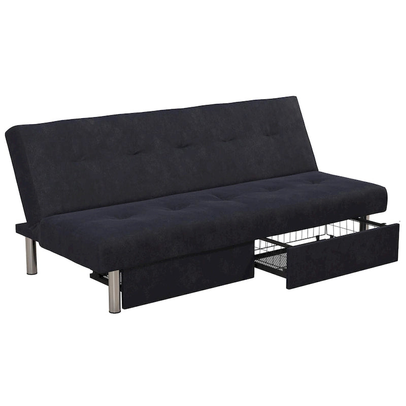 Tufted Microfiber Storage Futon Sofa with Pull-Out Compartments