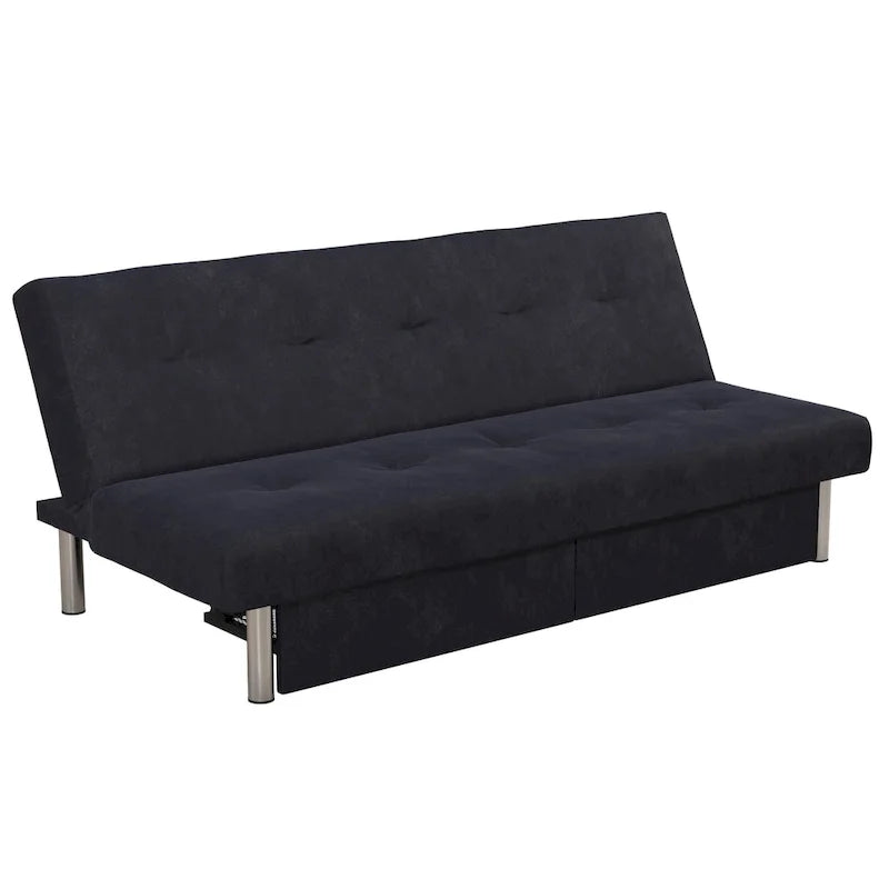 Tufted Microfiber Storage Futon Sofa with Pull-Out Compartments