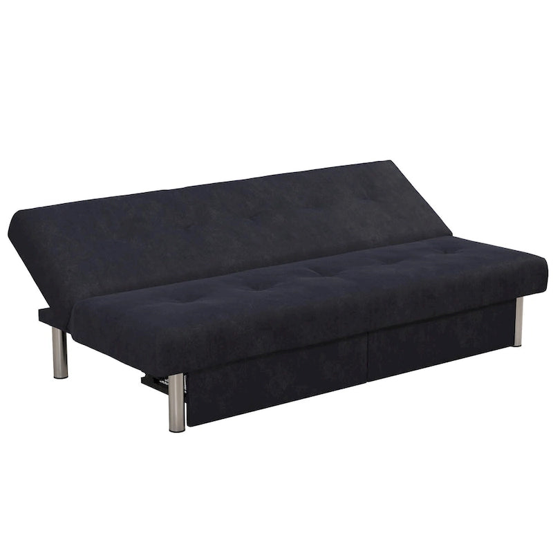 Tufted Microfiber Storage Futon Sofa with Pull-Out Compartments