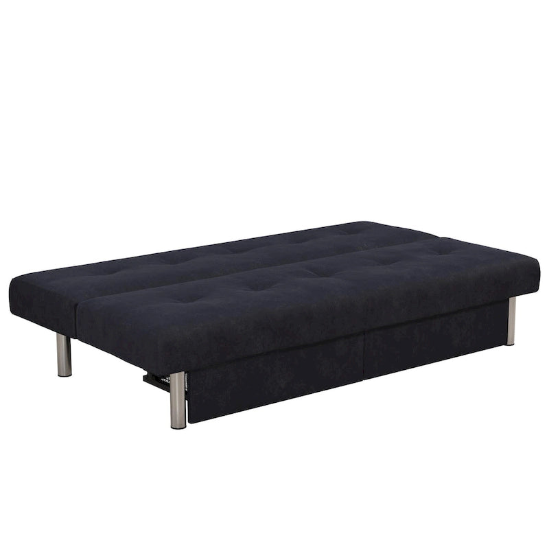 Tufted Microfiber Storage Futon Sofa with Pull-Out Compartments