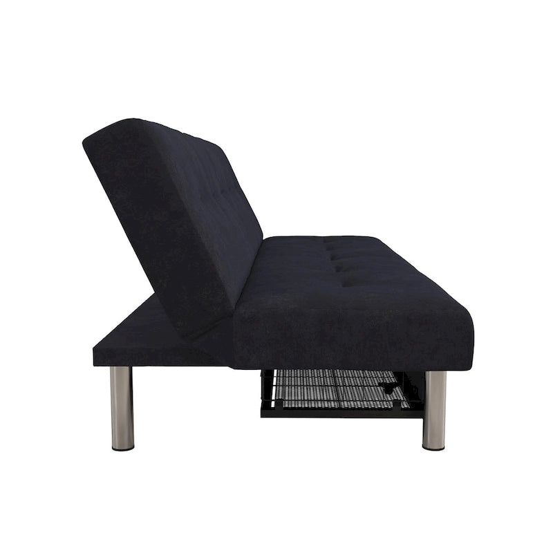 Tufted Microfiber Storage Futon Sofa with Pull-Out Compartments
