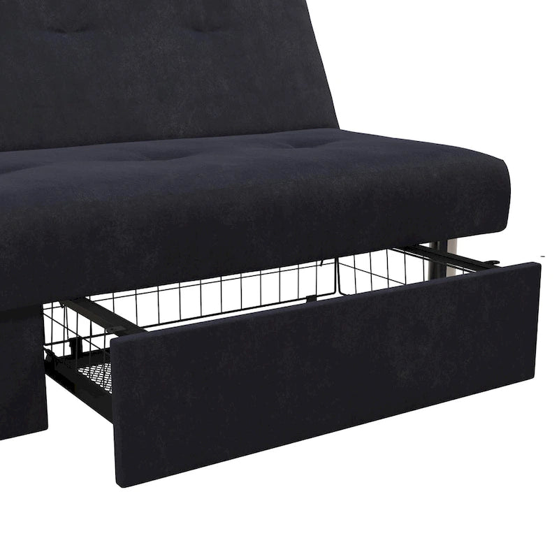 Tufted Microfiber Storage Futon Sofa with Pull-Out Compartments