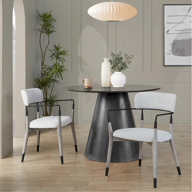 Upholstered Dining Chair with Wood Frame and Metal Accents, Set of 2