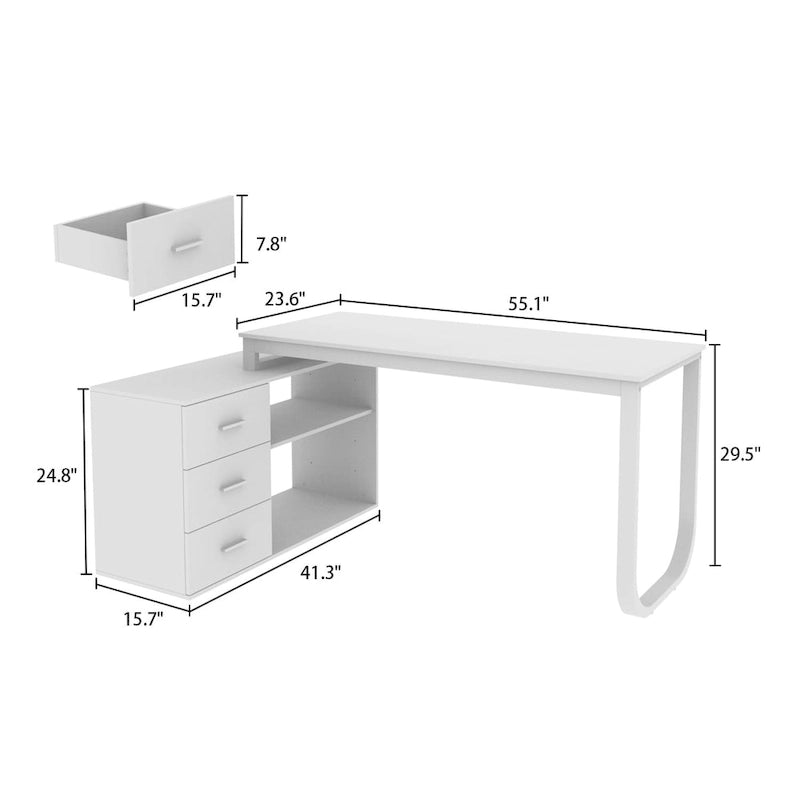 55-inch L Shaped Office Computer Desk w/ Drawers