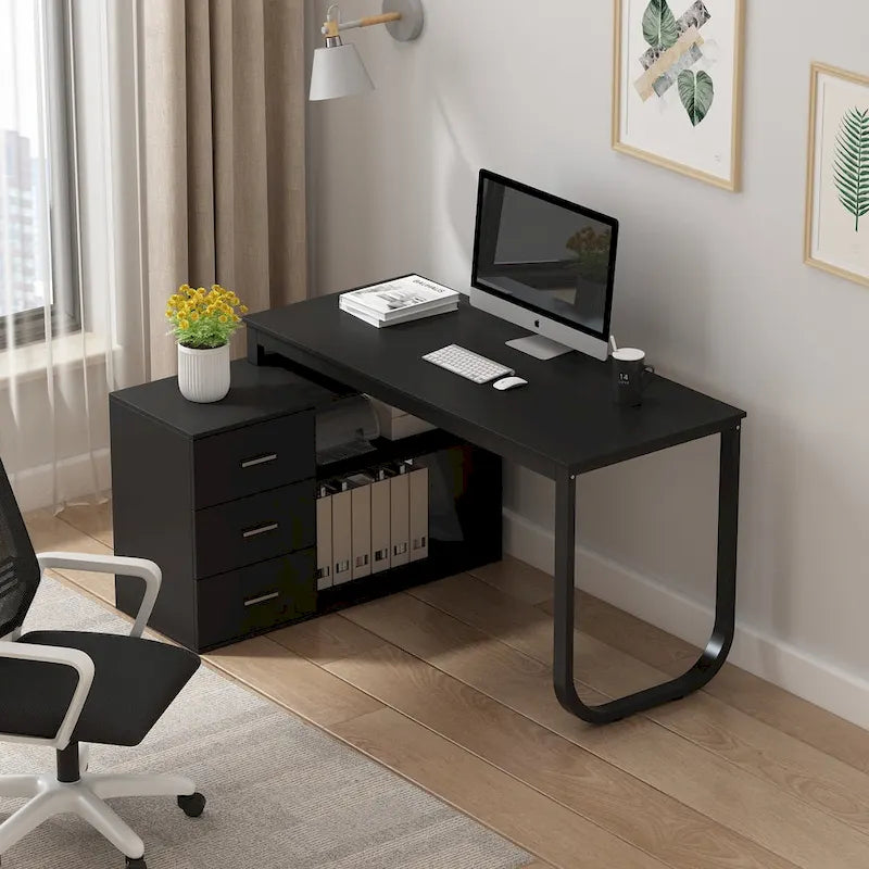 55-inch L Shaped Office Computer Desk w/ Drawers