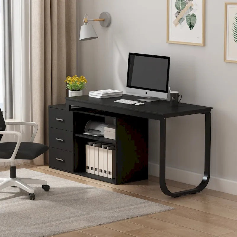 55-inch L Shaped Office Computer Desk w/ Drawers