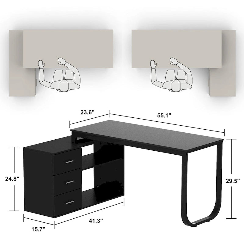 55-inch L Shaped Office Computer Desk w/ Drawers
