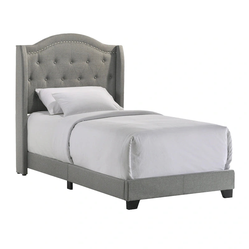 Twin Size Upholstered Bed with Tufted Headboard and Fabric Frame