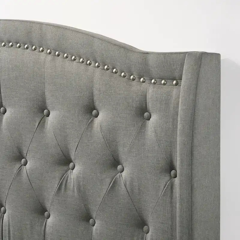 Twin Size Upholstered Bed with Tufted Headboard and Fabric Frame