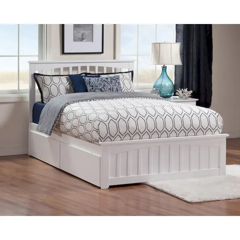 Platform Bed with Matching Foot Board with 2 Bed Drawers in White