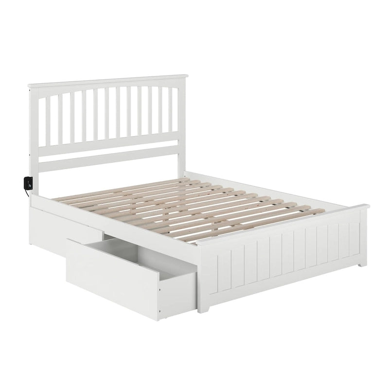 Platform Bed with Matching Foot Board with 2 Bed Drawers in White