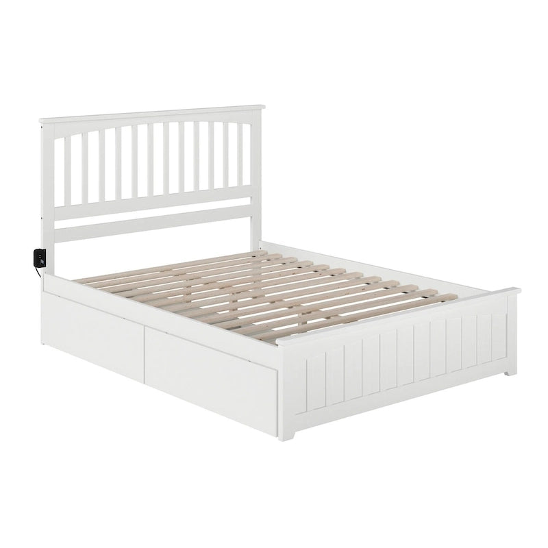 Platform Bed with Matching Foot Board with 2 Bed Drawers in White
