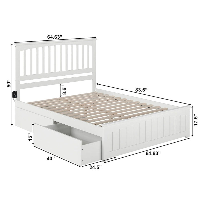 Platform Bed with Matching Foot Board with 2 Bed Drawers in White