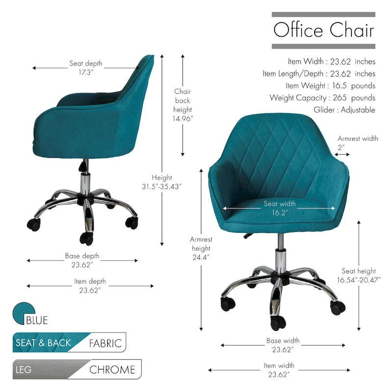 Home Office Desk Chair, Fabric And Roller Wheels