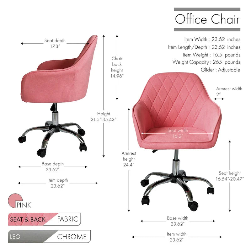 Home Office Desk Chair, Fabric And Roller Wheels