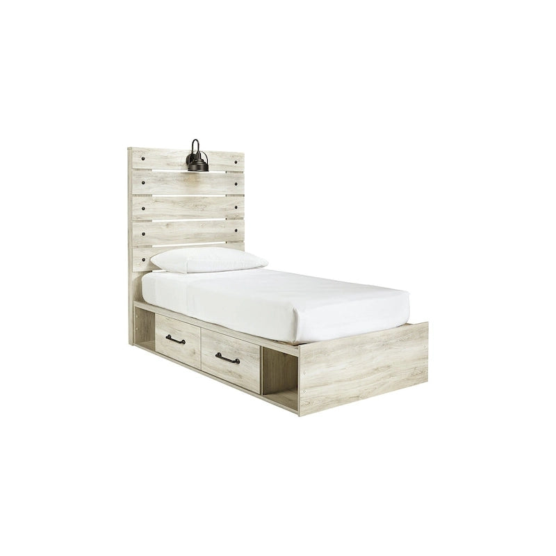 Cambeck Whitewash Panel Bed With 2 Under Bed Storage Drawers