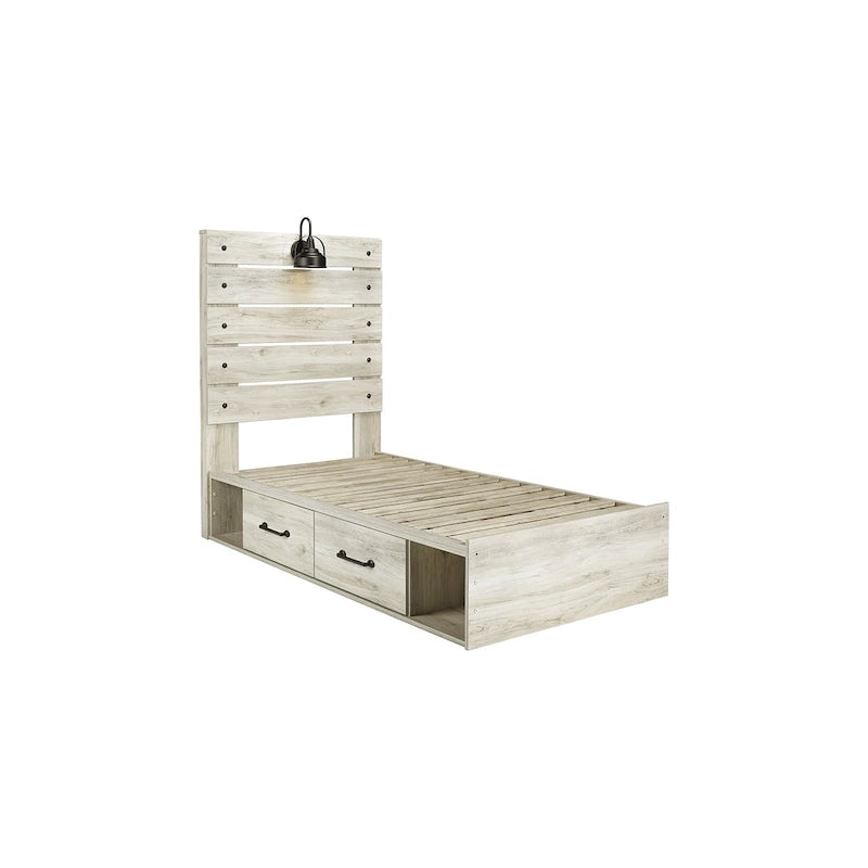 Cambeck Whitewash Panel Bed With 2 Under Bed Storage Drawers
