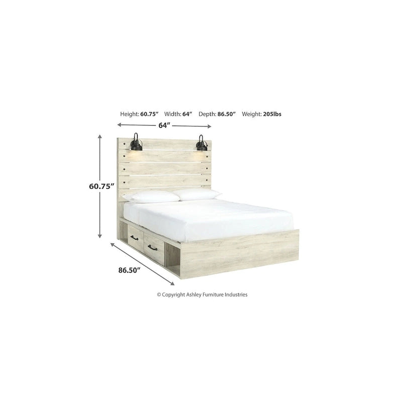 Cambeck Whitewash Panel Bed With 2 Under Bed Storage Drawers