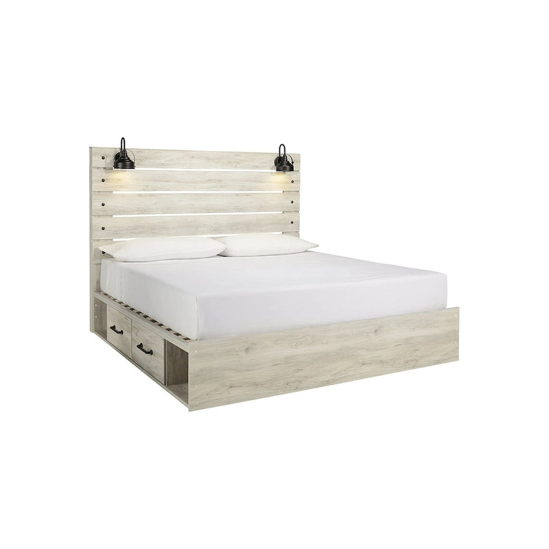 Cambeck Whitewash Panel Bed With 2 Under Bed Storage Drawers