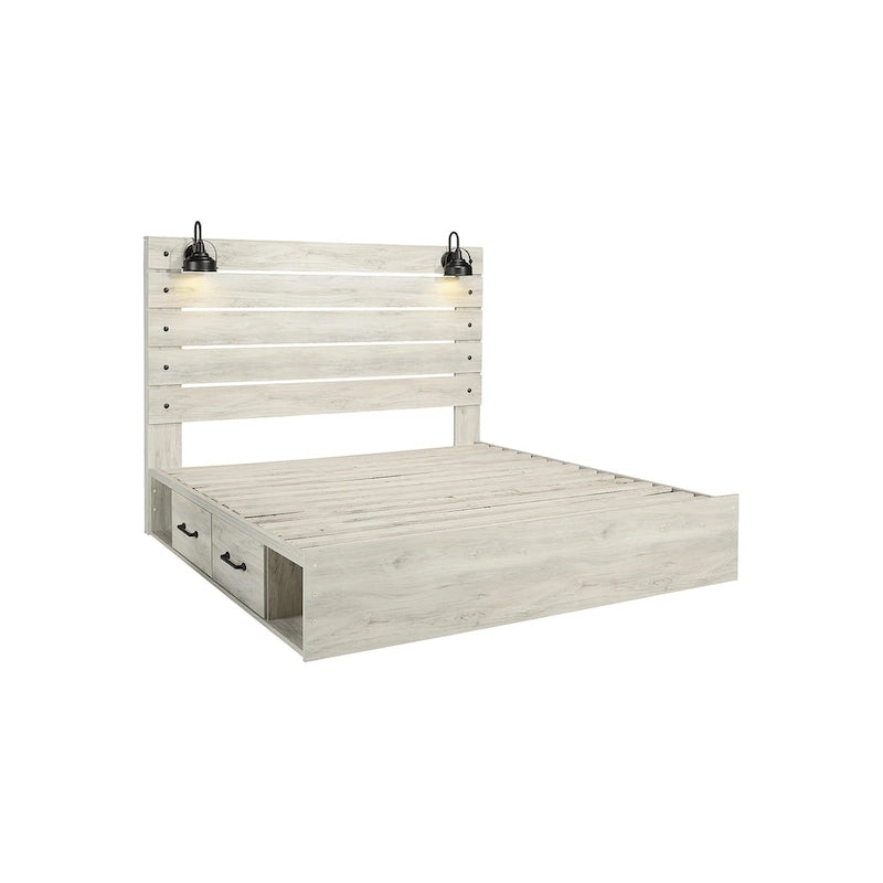 Cambeck Whitewash Panel Bed With 2 Under Bed Storage Drawers