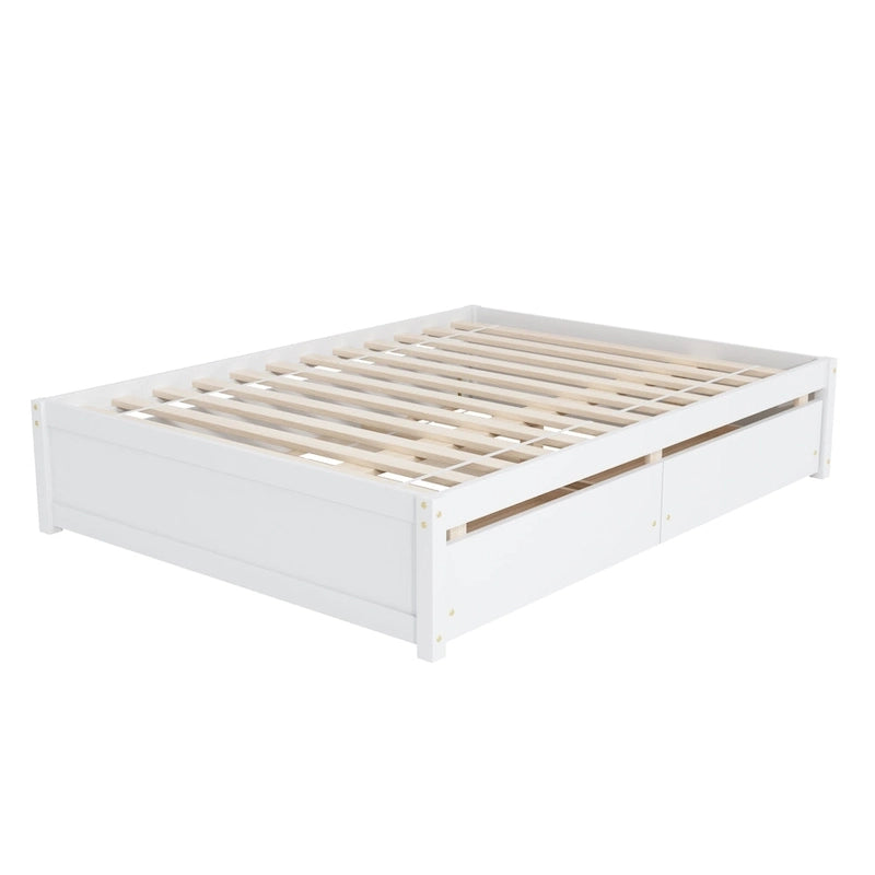 Full Bed with Twin Trundle and 2 Storage Drawers, Solid Pine Wood