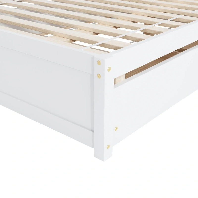 Full Bed with Twin Trundle and 2 Storage Drawers, Solid Pine Wood