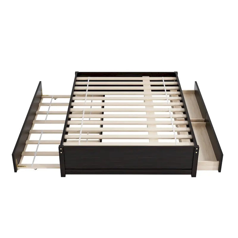 Full Bed with Twin Trundle and 2 Storage Drawers, Solid Pine Wood