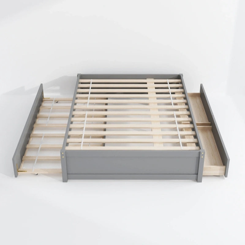 Full Bed with Twin Trundle and 2 Storage Drawers, Solid Pine Wood