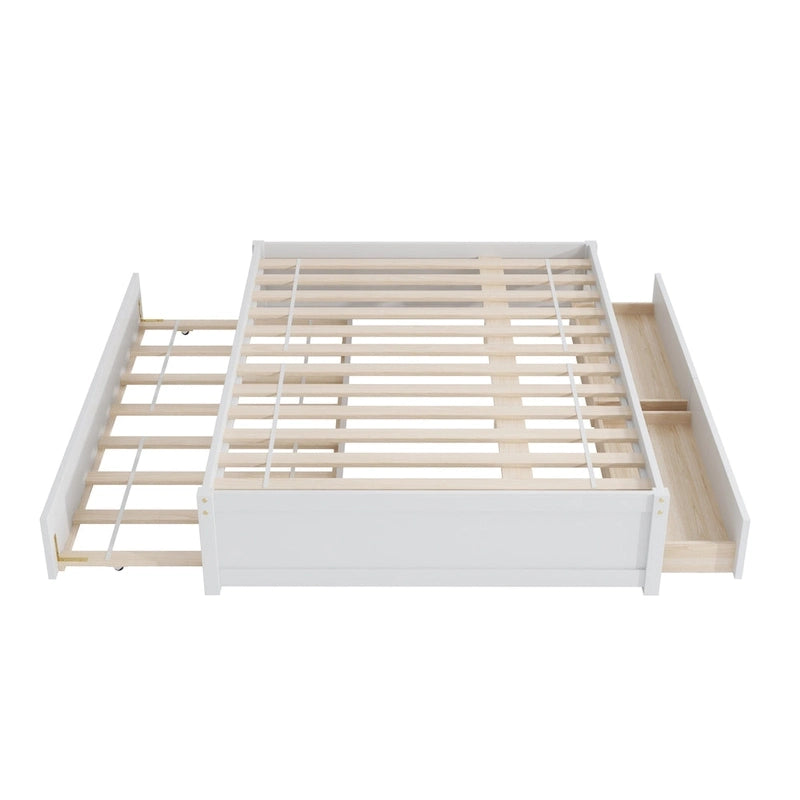 Full Bed with Twin Trundle and 2 Storage Drawers, Solid Pine Wood